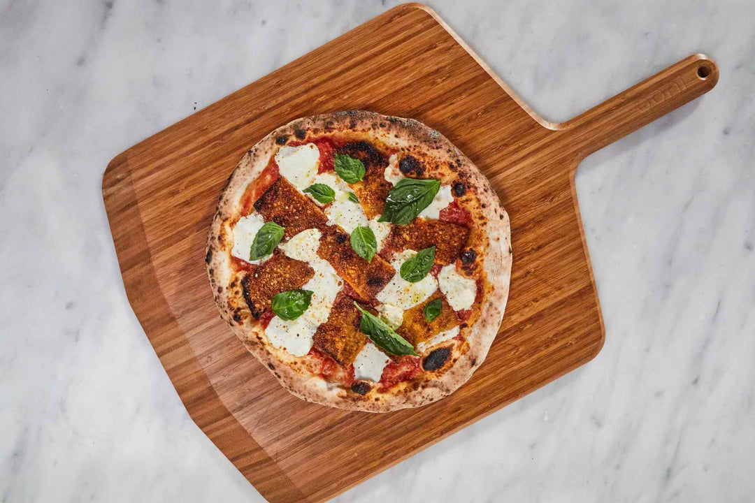 deconstructed eggplant parmesan pizza