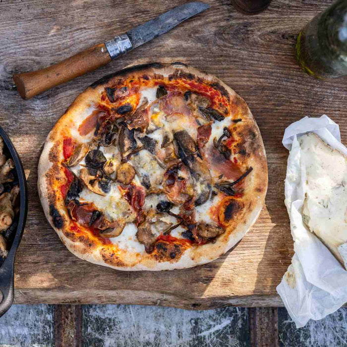 Wild Mushroom Pizza with Gorgonzola, Thyme and Pancetta