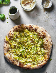 Jerusalem Artichoke and Brussels Sprout Pizza with Garlic and Herb Oil