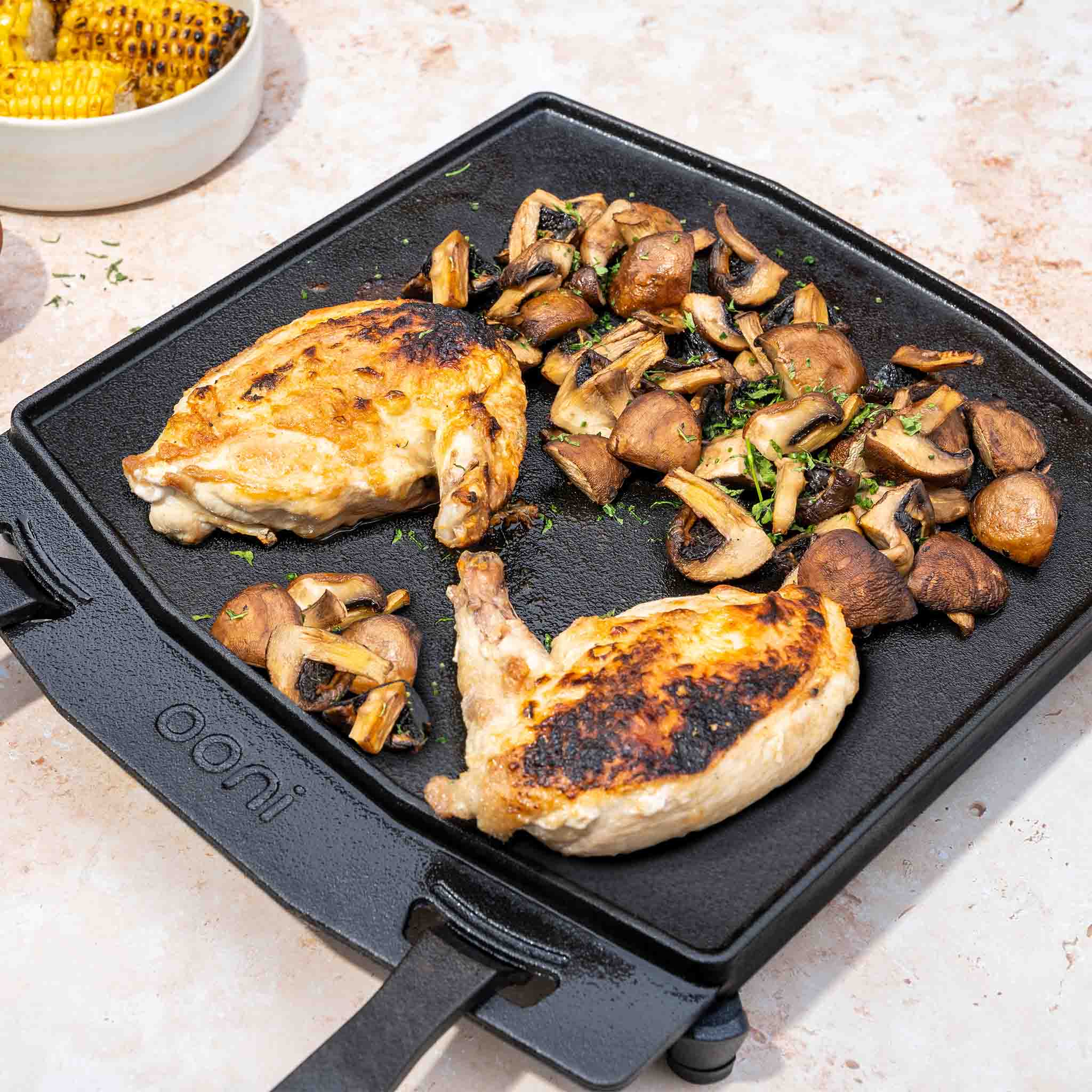 Dual Sided Cast Iron with Chicken and Mushrooms