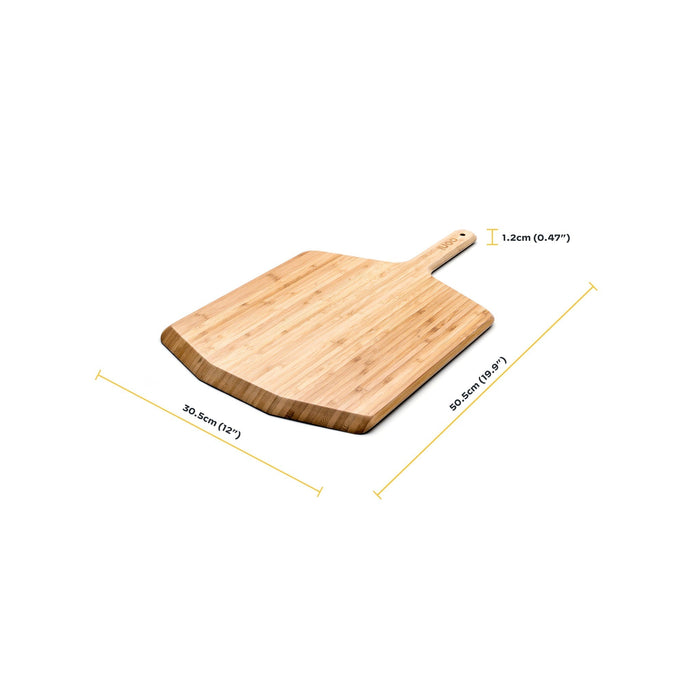 Ooni 12″ Bamboo Pizza Peel & Serving Board Measurements | Click this image to open up the product gallery modal. The product gallery modal allows the images to be zoomed in on.